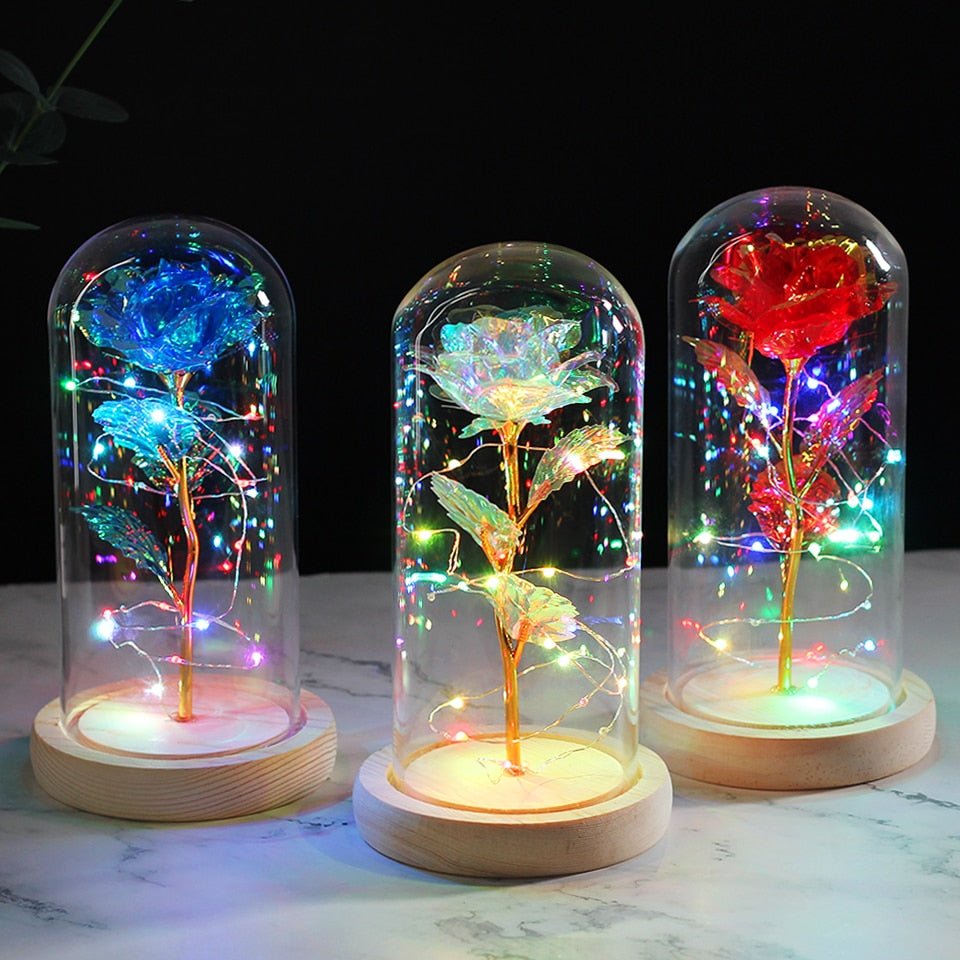 6-Colour "Beauty And The Beast" Red Rose In A Glass Dome On A Wooden Base For Valentine's Gifts image 9