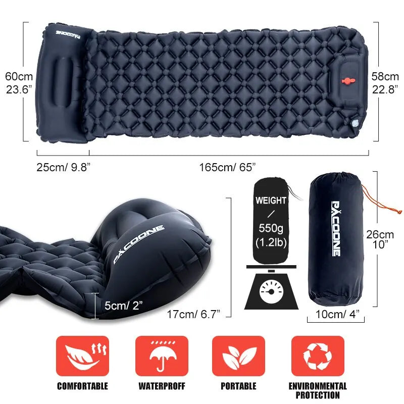 Ultralight Camping Inflatable Mattress with Pillow – Built-In Pump for Hiking & Outdoor Sleeping image 1