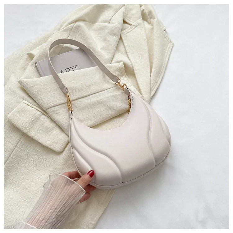 Retro Solid Color Shoulder Bag PU Leather Handbags for Women Simple Ladies Underarm Bag Designer Hobos Saddle Crescent Chic Bag image 13