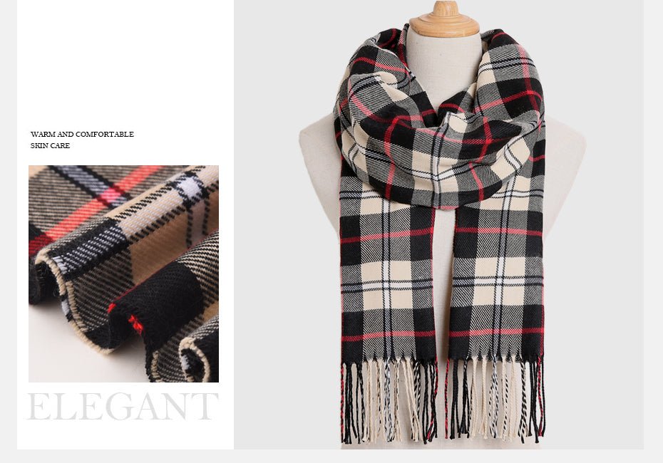 VIANOSI Plaid Winter Scarf for Women | Warm Foulard Solid Scarves | Casual Cashmere Scarfs image 7