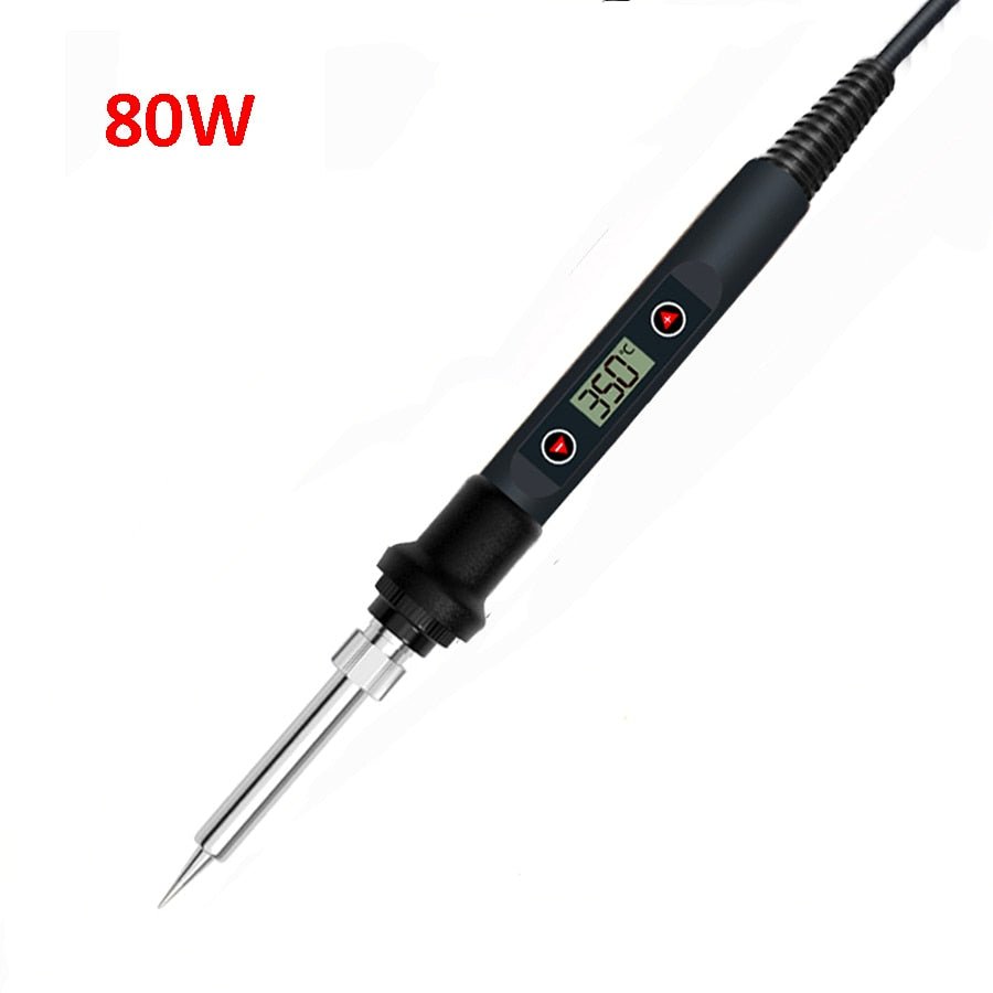 60/80W Digital Electric Soldering Iron – Adjustable Temperature Welding Tool with Tips, Stand, and Tin Wire - EU 220V-240V, 80W digital black image