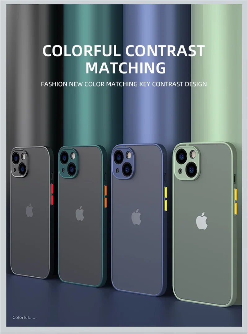 Shockproof Thin Matte Case For iPhone 15 14 13 12 11 Pro Max XR XS X 8 Plus Mini Silicone Bumper Clear Hard PC Protective Cover image 14