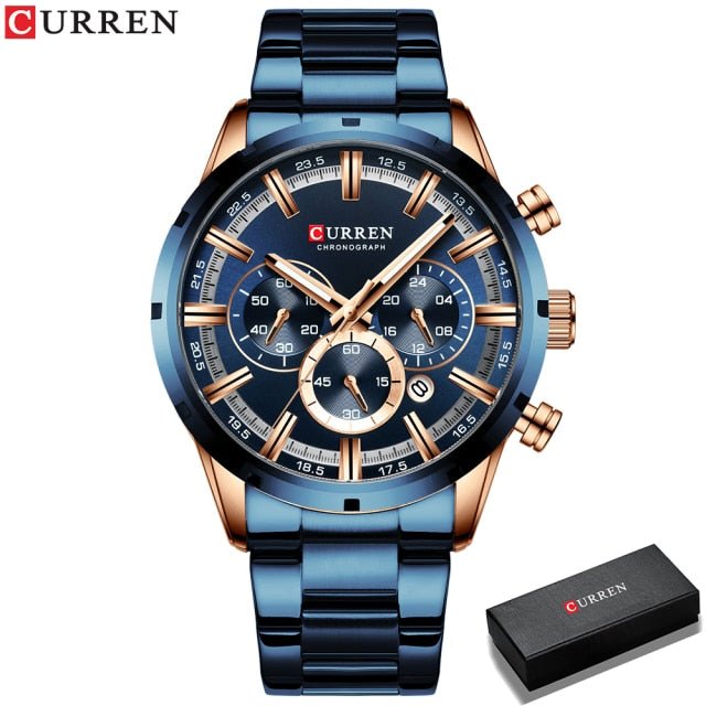 Mens Classy Watch Blue Dial Stainless Steel Band Date Mens Business Male Watches Waterproof Luxuries Men Wrist Watches for Men image 0
