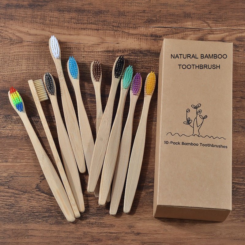 Eco Friendly Mixed Color Charcoal Wooden Bamboo Toothbrush with Soft Bristle Tips image 0