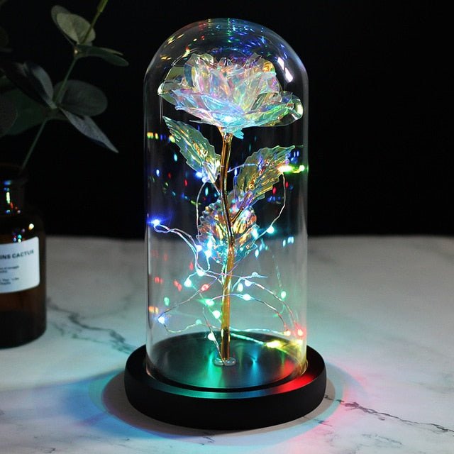 6-Colour "Beauty And The Beast" Red Rose In A Glass Dome On A Wooden Base For Valentine's Gifts - C01 image