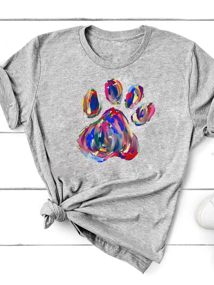 Paw Cat Dog Love Heart Graphic T-Shirt | Women‚Äôs Summer Fashion Short Sleeve Tee - ESL28118, L image
