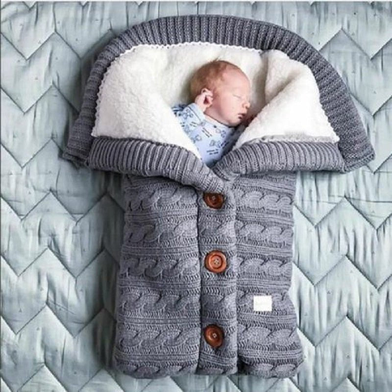 Newborn Baby Winter Warm Sleeping Bag ‚Äì Infant Button Knit Swaddle Wrap & Toddler Blanket Stroller Wrap image 0