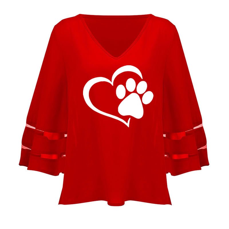 New Fashion Dog Paw Women V-Neck T Shirt image 3