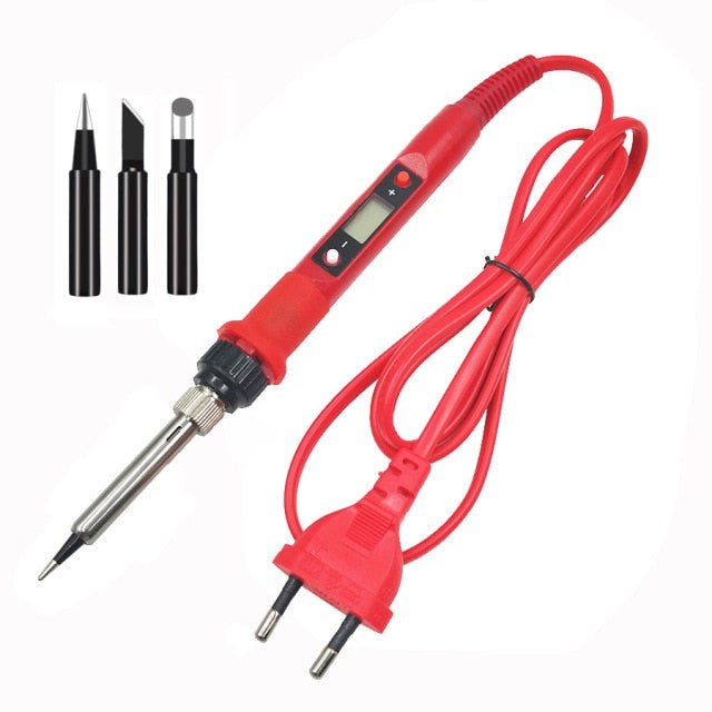 80W Digital Electric Soldering Iron 220V 110V Temperature Adjustable LCD display Solder welding iron tool kit - 110V US plug, 80W red set1 image