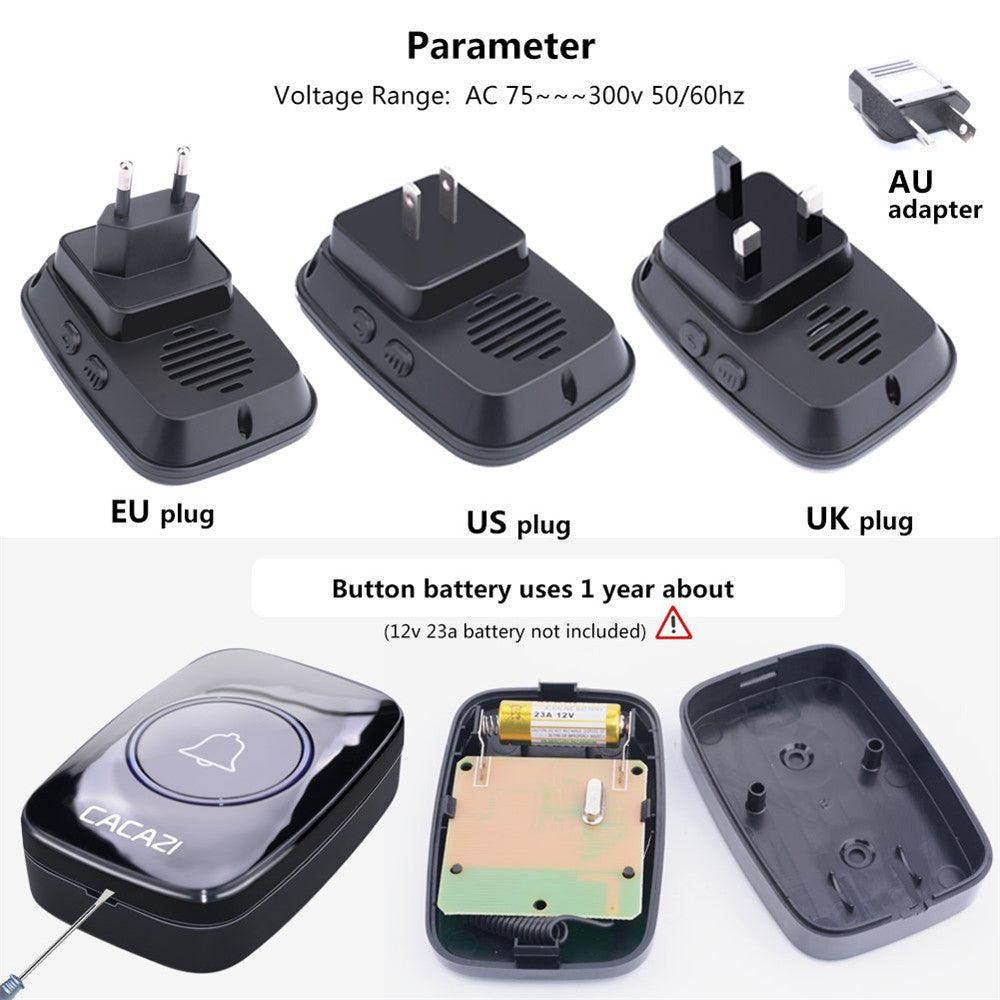 CACAZI Wireless Waterproof Doorbell – 60 Chimes, 110dB Loud, with Remote Control image 7