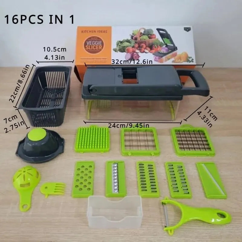 16pcs/Set Vegetable Chopper | Onion Chopper | Food Grate Chopper | Kitchen Vegetable Slicer Dicer Cut | Potato Shredder - 16PCs image