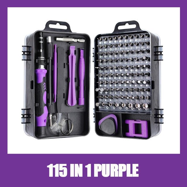 KALAIDUN 112 in 1 Magnetic Screwdriver Bit Torx Multi Mobile Phone Repair Tools Kit - 115 IN 1 PURPLE image