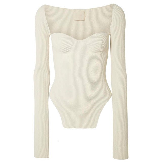 DEAT Cashmere Square Full Sleeves Elastic High Waist Sexy Pullover - S, as picture image