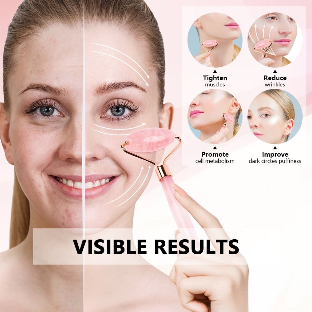 Rose Quartz Roller Slimming Face Massager | Natural Jade Facial Massage Roller Stone image 33