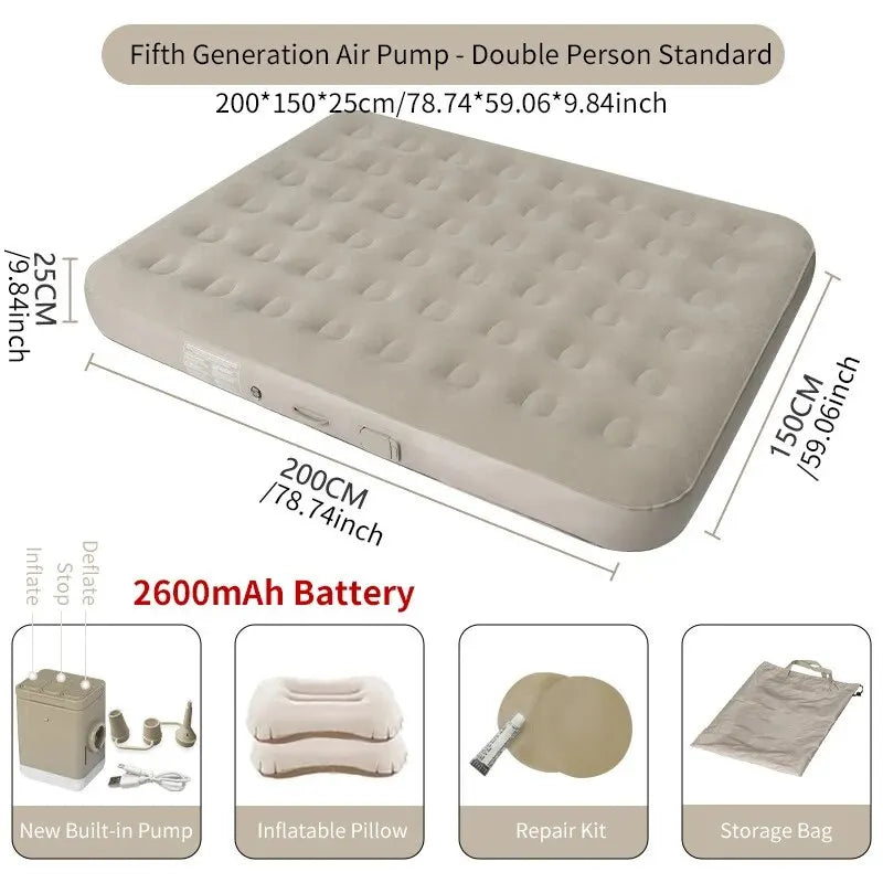 Luxury Inflatable Glamping Mattress – Thickened 2-Person PVC Camping Bed with Built-In Pump - 200x150x25cm-Double image