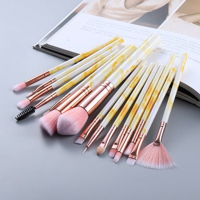 15Pcs Cosmetic Powder Eye Shadow Foundation Makeup Brushes Tool Set - 15psc yellow image