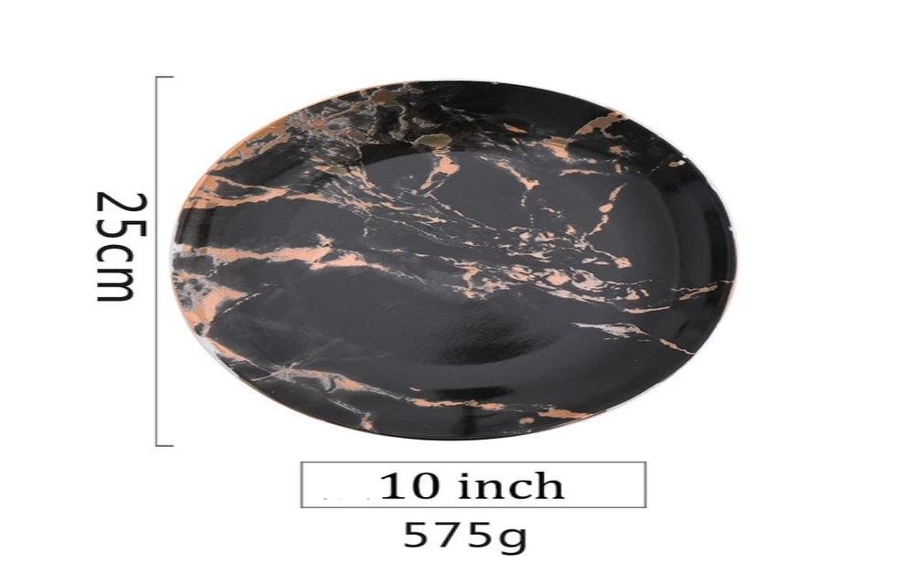 1Pc European Style Marble Gold Inlay Porcelain Plate image 1