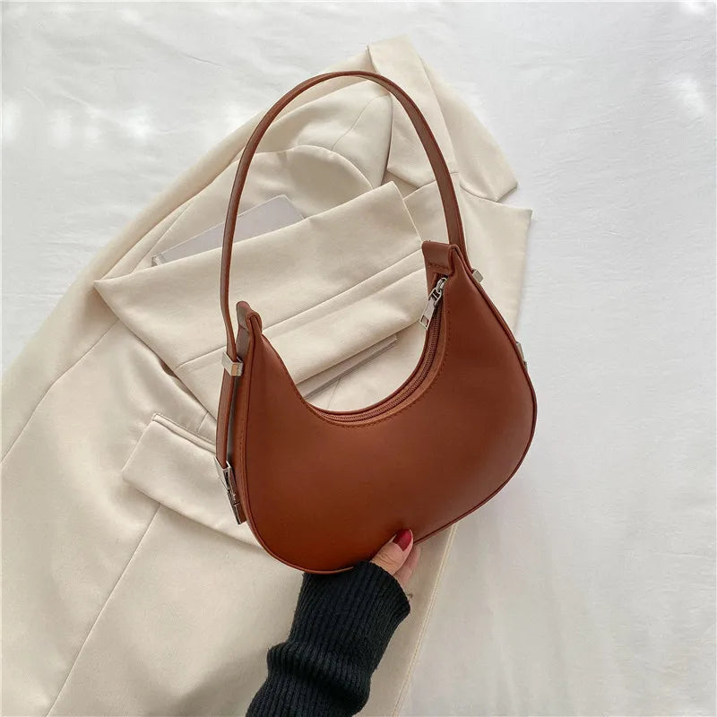 Luxury Underarm Tote Bags for Women ‚Äì Half Moon Hobo Bag, PU Leather Shoulder Bag & Clutch Purse - brown, 20.5x 5.5x20.5cm image
