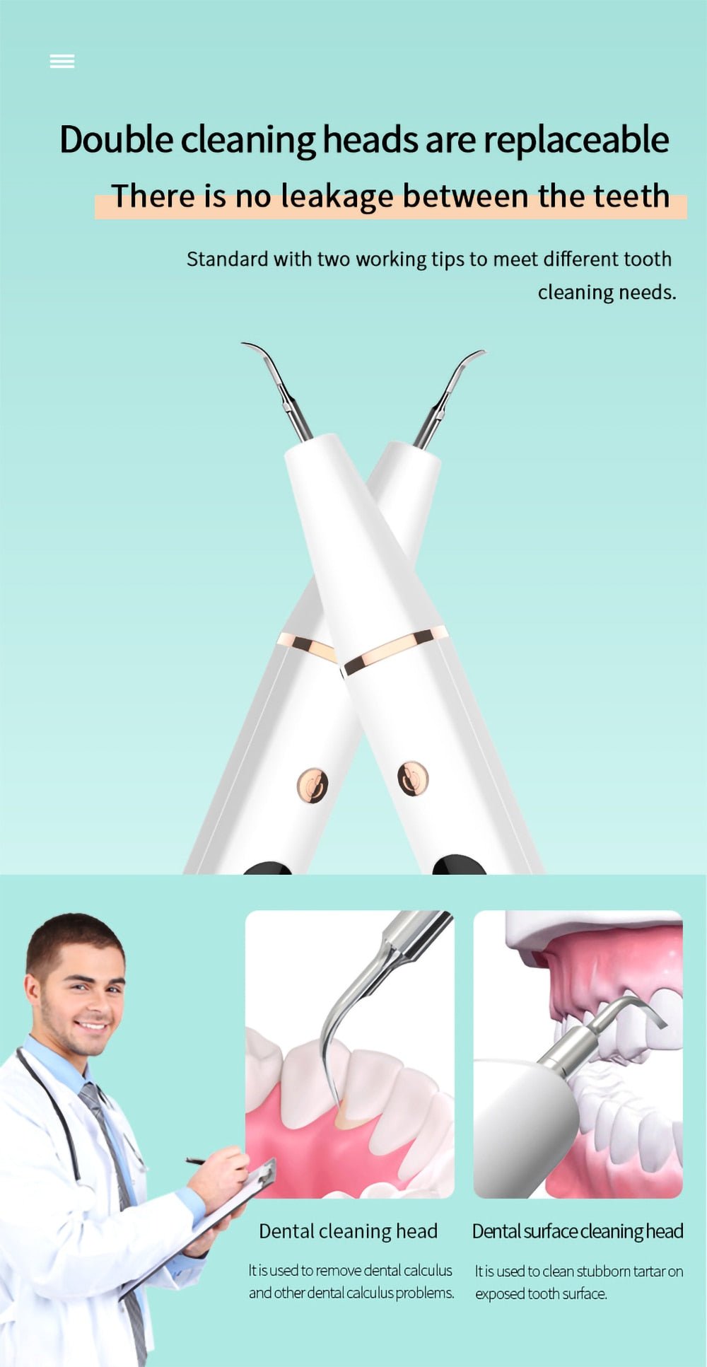 Portable Electric Sonic Dental Calculus Scaler Oral Teeth Tartar Remover Plaque Stains Teeth Whitening with LED image 2