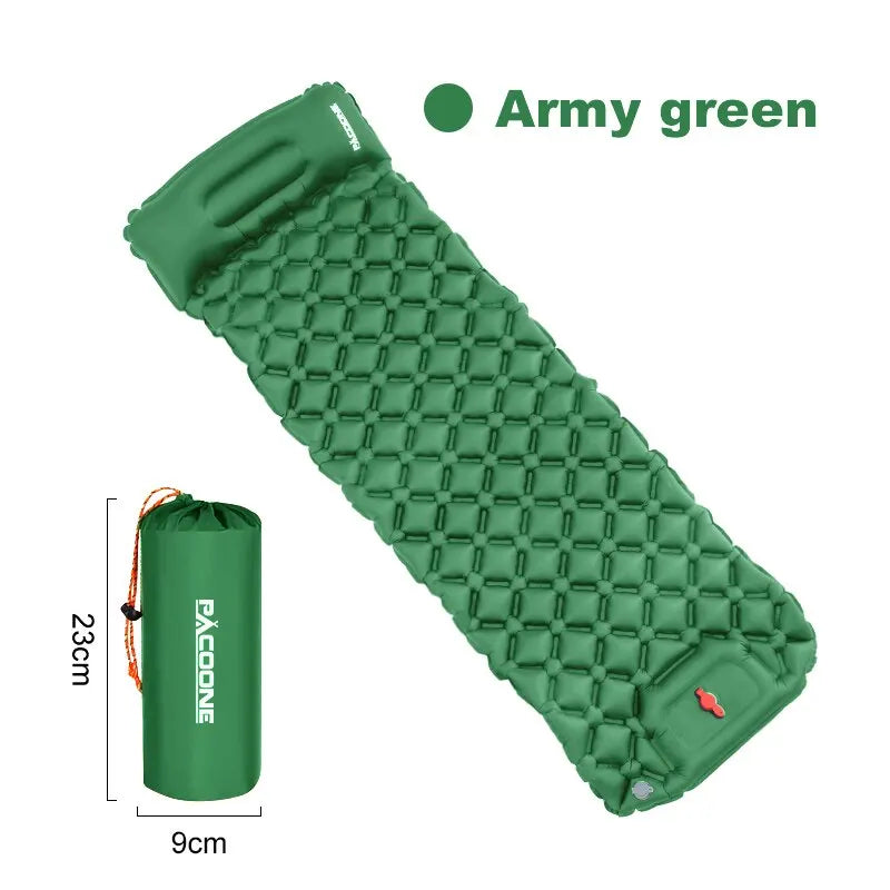 Ultralight Camping Inflatable Mattress with Pillow – Built-In Pump for Hiking & Outdoor Sleeping - Army green image