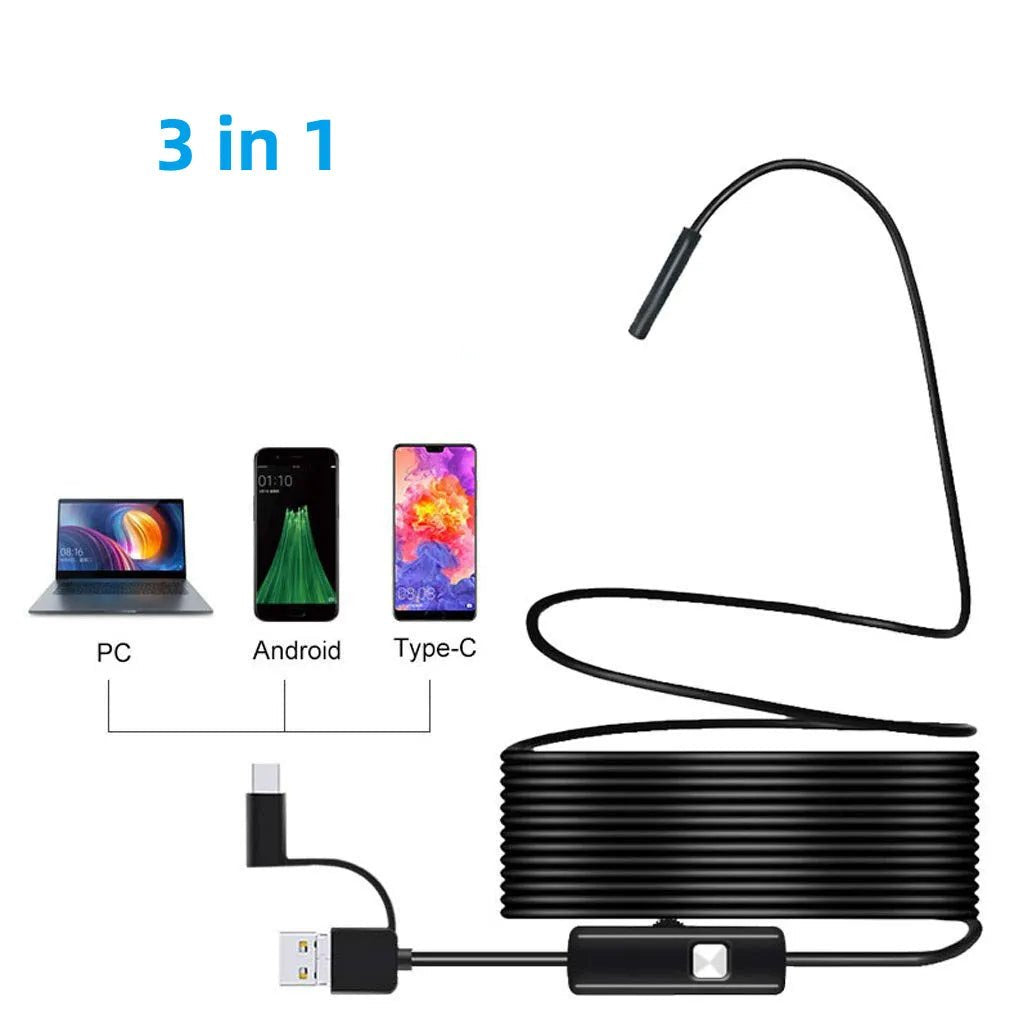 5.5mm Sewer Industrial Endoscope Piping Endoscopy Type C Flexible Snake Mini Camera 3 in 1 Automotive Borescope for Android image 1