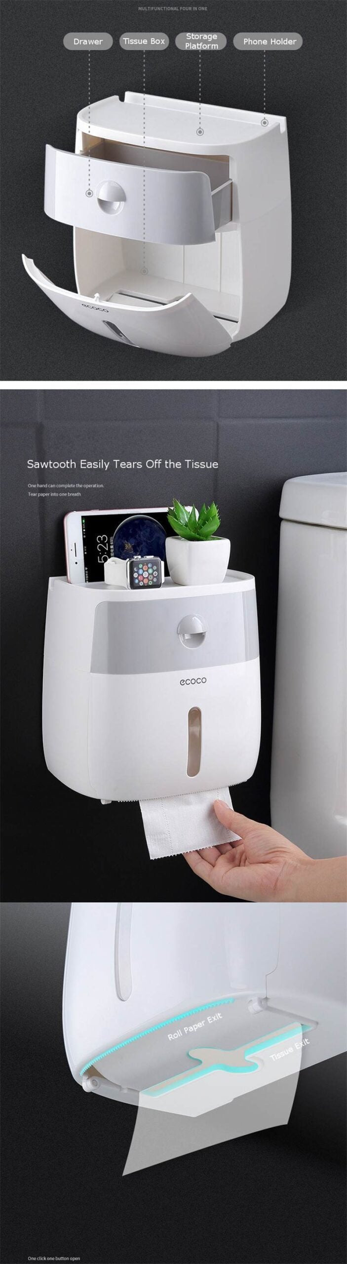 Waterproof Wall Mountable Toilet Tissue Paper Holder image 12