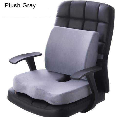 Orthopedic Hemorrhoid Seat Cushion Memory Foam Car Seat Cushion Set Slow Rebound Office Chair Waist Support Coccyx Pain Relief - Plush Gray Set image