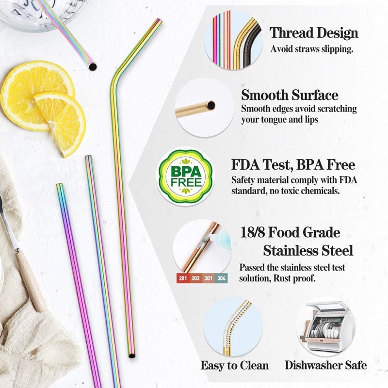 Colorful Reusable Stainless Steel Drinking Straw With Cleaning Brush image 1