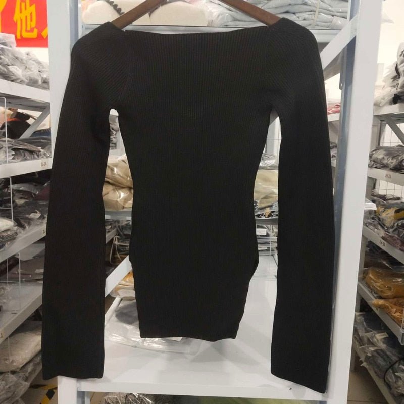 DEAT Cashmere Square Full Sleeves Elastic High Waist Sexy Pullover image 10