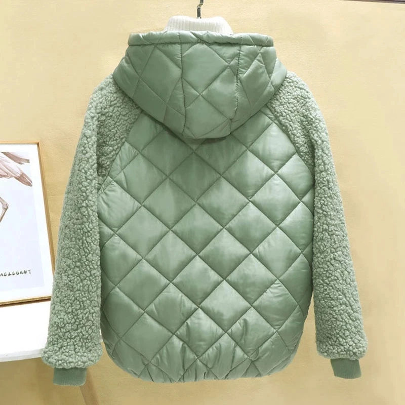 Thin Light Down Cotton Jacket Female Short Coat Autumn Winter Women's 2023 New Hooded Loose Lmitation Lamb Wool Cotton Jacket image 1