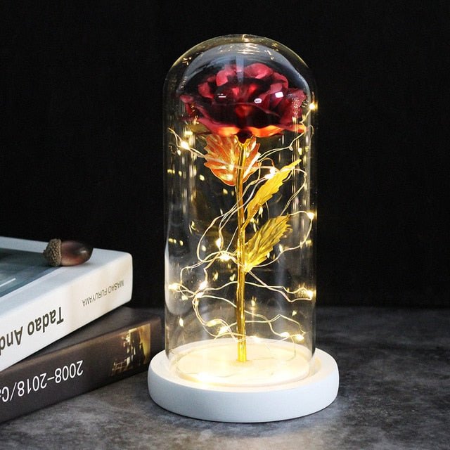 6-Colour "Beauty And The Beast" Red Rose In A Glass Dome On A Wooden Base For Valentine's Gifts image 0