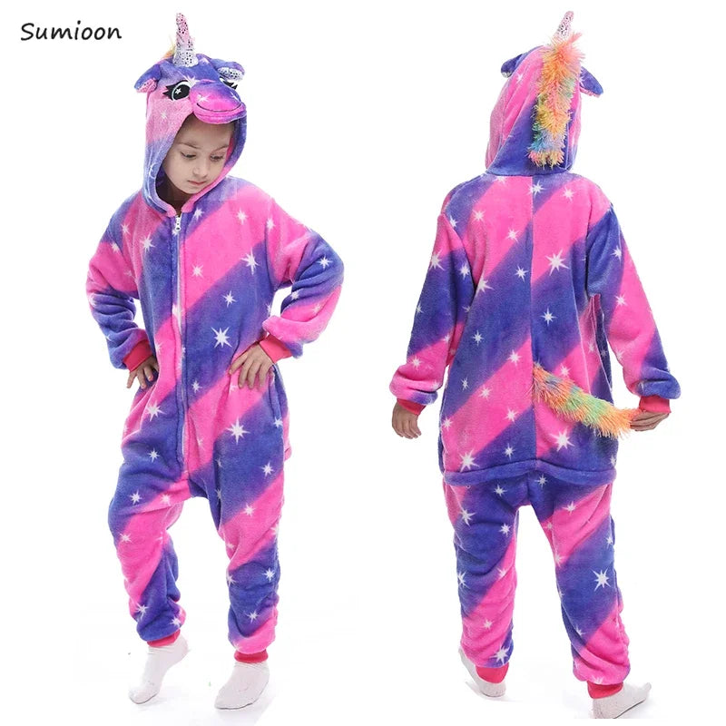 Kigurumi Children‚Äôs Animal Pajamas | Unicorn, Panda, Cat Winter Flannel Pajamas image 1