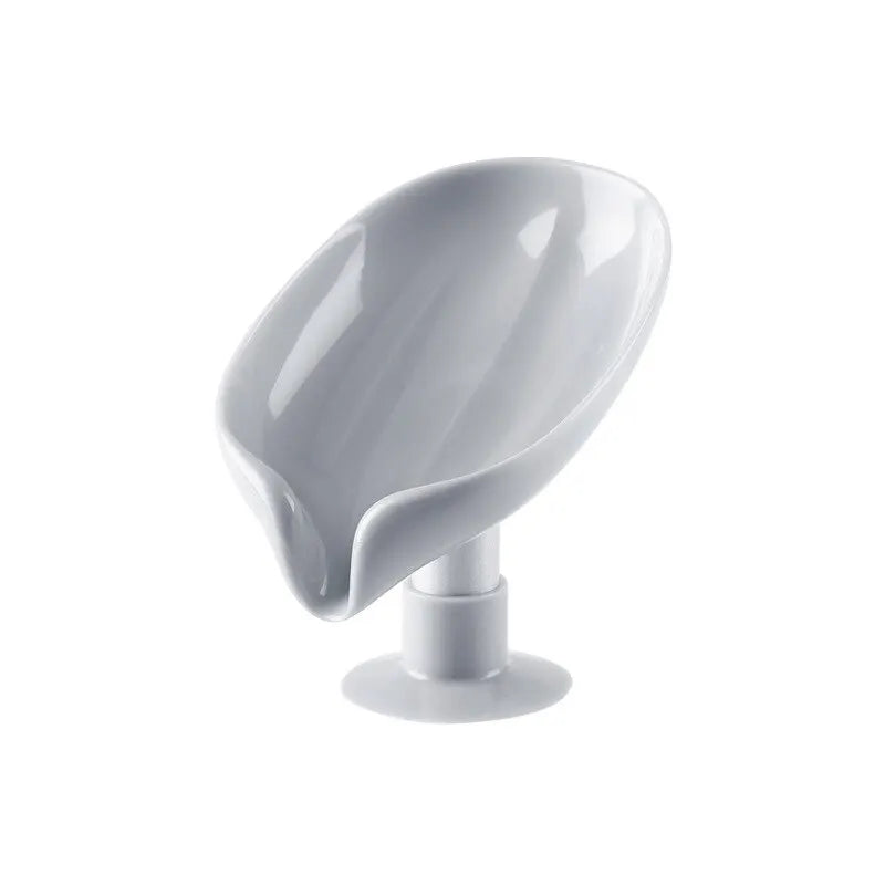 2pcs Leaf Shape Drain Soap Holder | Suction Cup Tray for Shower, Kitchen & Bathroom - Grey white, 2PCS image