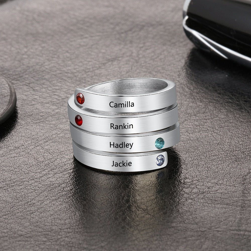 Personalized Custom Engraved Birthstone Rings for Women image 3