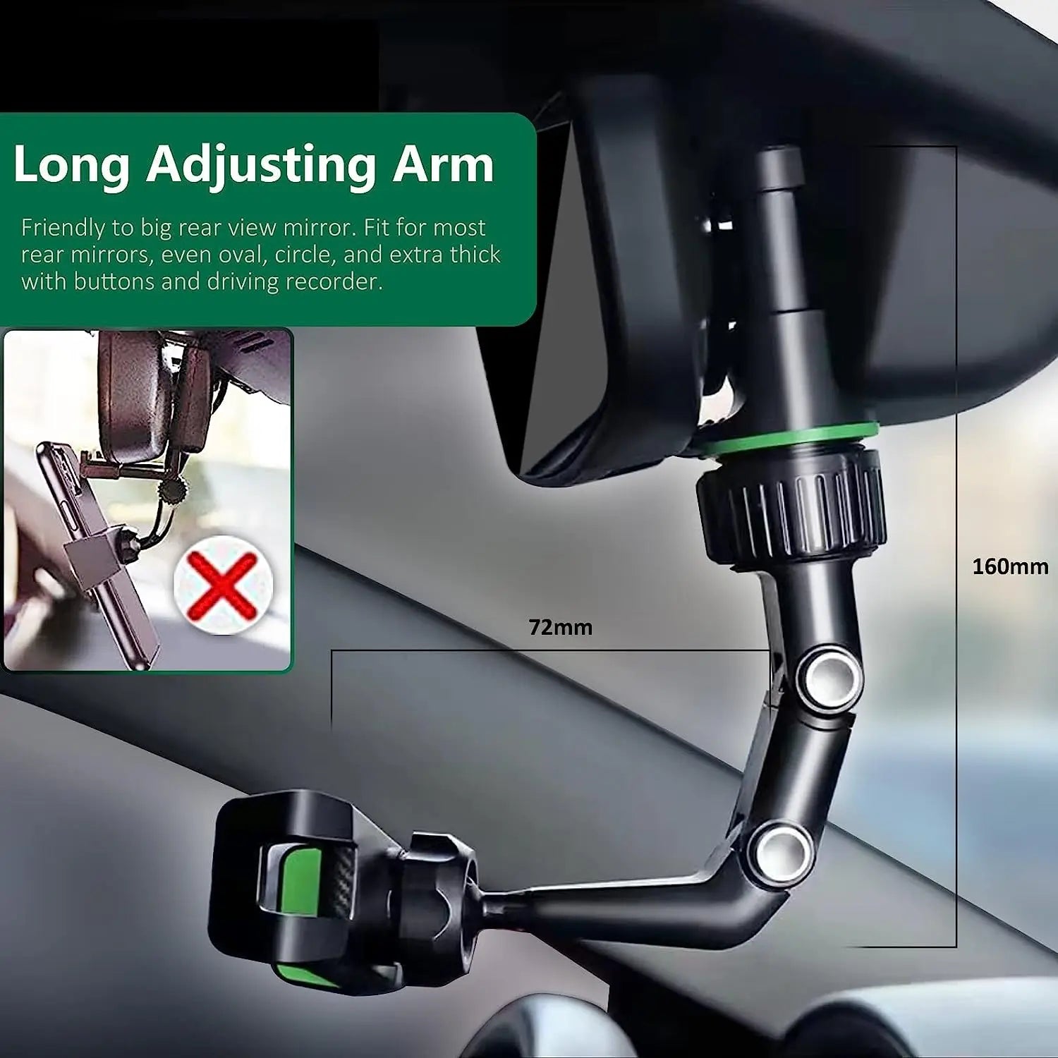 360¬∞ Rotatable Rearview Mirror Phone Holder ‚Äì Retractable Car Phone Mount for All Vehicles image 3
