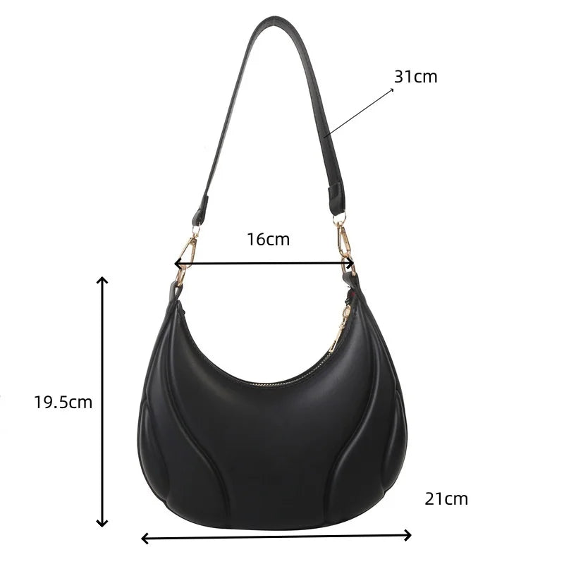 Retro Solid Color Shoulder Bag PU Leather Handbags for Women Simple Ladies Underarm Bag Designer Hobos Saddle Crescent Chic Bag image 12