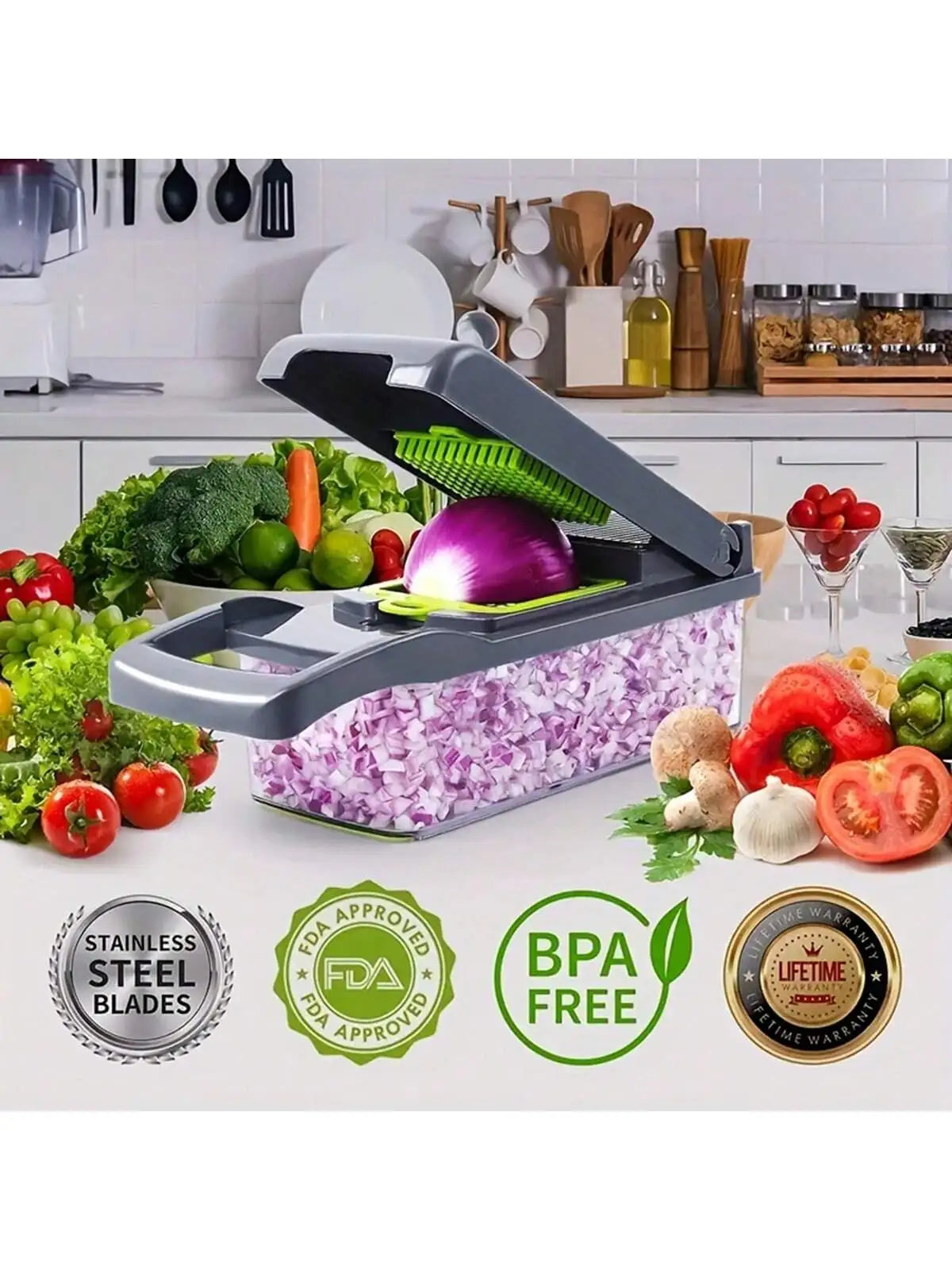 16pcs/Set Vegetable Chopper | Onion Chopper | Food Grate Chopper | Kitchen Vegetable Slicer Dicer Cut | Potato Shredder image 12