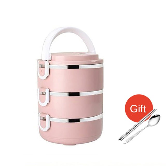 Stainless Steel Thermal Food Storage Lunch Box - Pink 3 Layer image