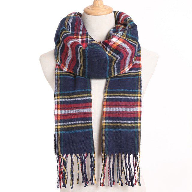 VIANOSI Plaid Winter Scarf for Women | Warm Foulard Solid Scarves | Casual Cashmere Scarfs - 08, 190CM X 35CM image