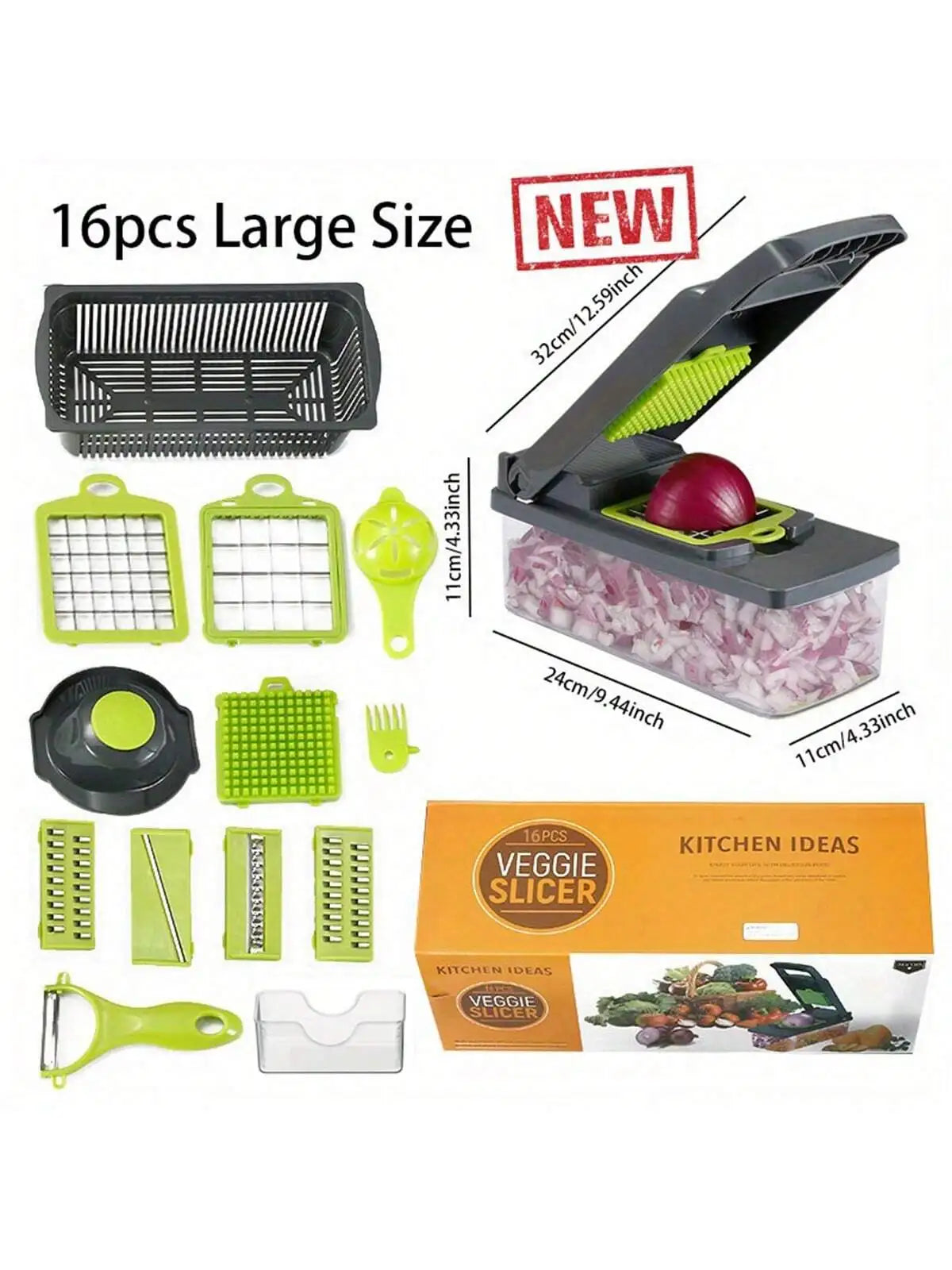16pcs/Set Vegetable Chopper | Onion Chopper | Food Grate Chopper | Kitchen Vegetable Slicer Dicer Cut | Potato Shredder image 13