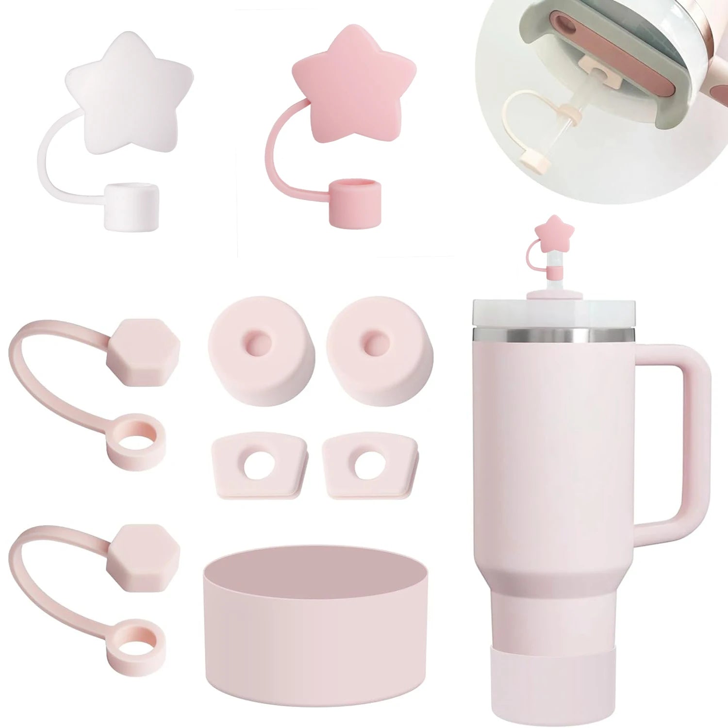 Stanley Cup Tumbler Accessory Kit – 9-Piece Set with Stoppers, Straw Caps, & Boot - Rose Quartz image