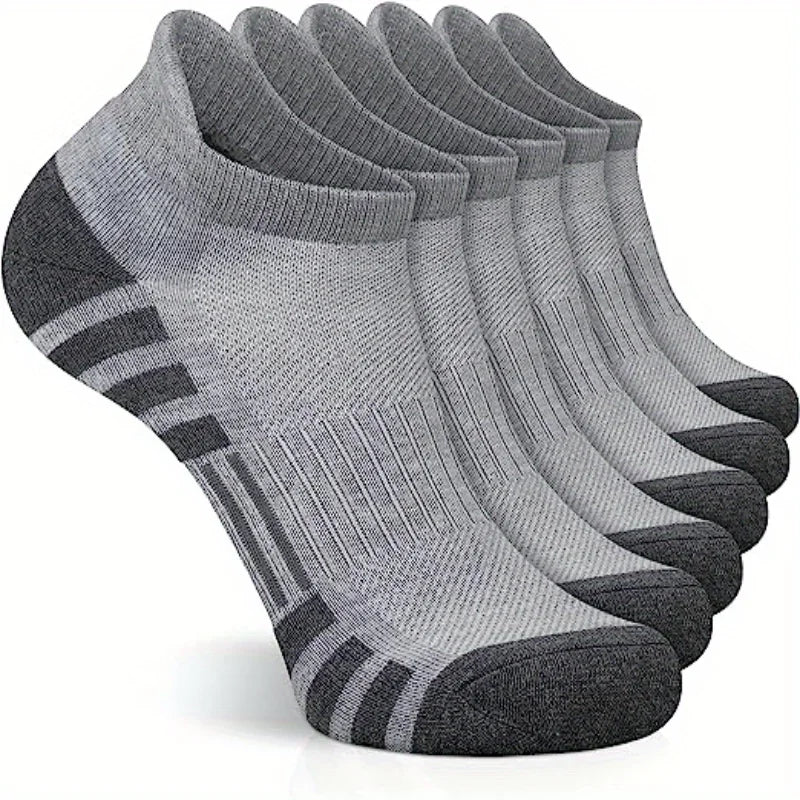 6 Pairs Ankle Athletic Running Socks Cushioned Cotton Breathable Low Cut Sports Tab Socks For Men And Women - Gray, US9-12 image