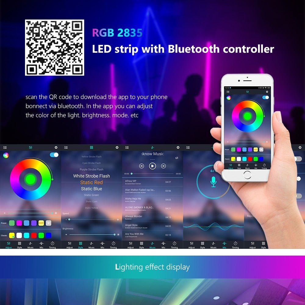 Bluetooth LED Strip RGB Light Tape | Waterproof LED Light Diode Ribbon Flexible with Bluetooth remote image 15