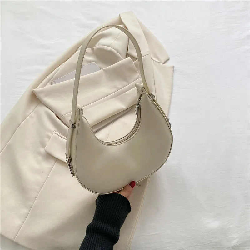 Luxury Underarm Tote Bags for Women ‚Äì Half Moon Hobo Bag, PU Leather Shoulder Bag & Clutch Purse - white, 20.5x 5.5x20.5cm image