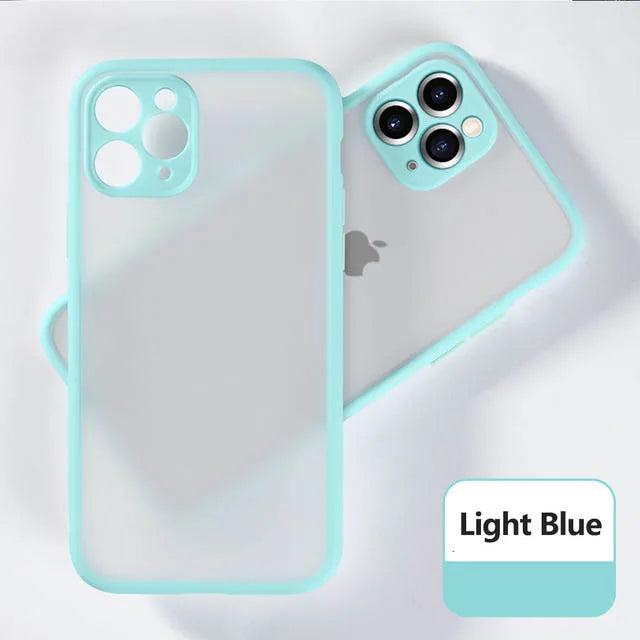 Luxury Shockproof Armor Matte Case for iPhone 14/13/12/11 Pro Max/Mini | Silicone Bumper & PC Cover - light blue, For iPhone 13 image