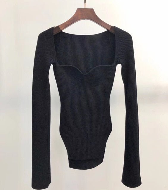 DEAT Cashmere Square Full Sleeves Elastic High Waist Sexy Pullover - XL, black image