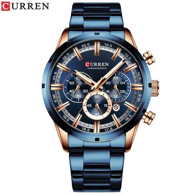 Mens Classy Watch Blue Dial Stainless Steel Band Date Mens Business Male Watches Waterproof Luxuries Men Wrist Watches for Men - blue image