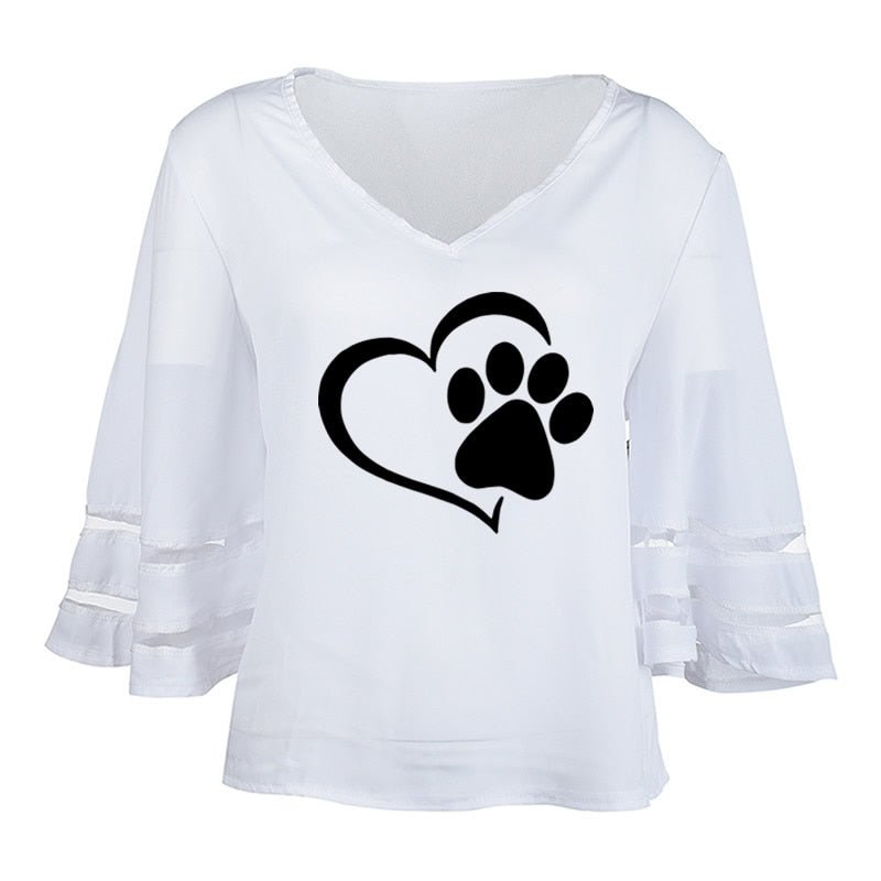 New Fashion Dog Paw Women V-Neck T Shirt image 2