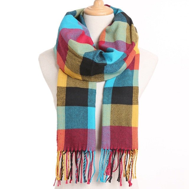 VIANOSI Plaid Winter Scarf for Women | Warm Foulard Solid Scarves | Casual Cashmere Scarfs - 12, 190CM X 35CM image