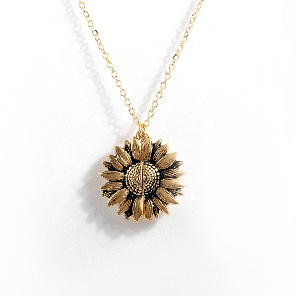 Bohemia Sunflower Double-layer Metal Pendant Necklace For Women With Letterings like "You are my Sunshine" image 10